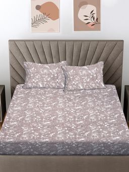 FABINALIV - Brown Floral 300 Tc 100% Cotton King Size Double Bedsheet With 2 Pillow Covers