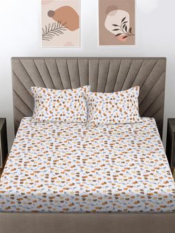 FABINALIV - Brown Floral 300 Tc 100% Cotton King Size Double Bedsheet With 2 Pillow Covers