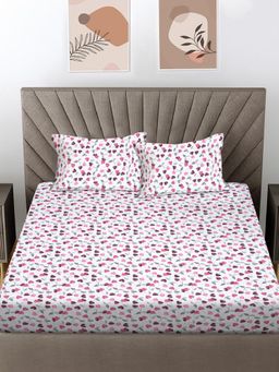 FABINALIV - Pink Floral 300 Tc 100% Cotton King Size Double Bedsheet With 2 Pillow Covers