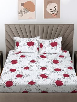 FABINALIV - White Floral 300 Tc 100% Cotton King Size Double Bedsheet With 2 Pillow Covers