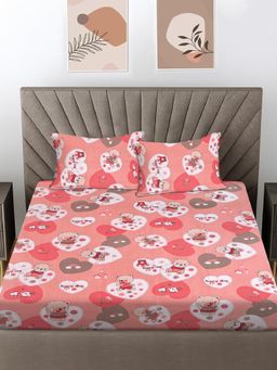 FABINALIV - Orange Cartoon Print 100% Cotton King Size Double Bedsheet With 2 Pillow Covers