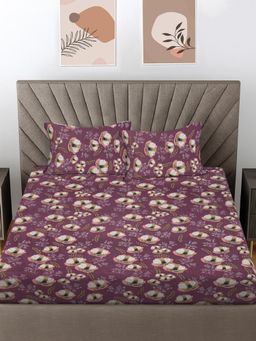 FABINALIV - Onion Floral 300 Tc 100% Cotton King Size Double Bedsheet With 2 Pillow Covers