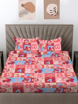 FABINALIV - Orange Cartoon Print 100% Cotton King Size Double Bedsheet With 2 Pillow Covers