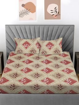 FABINALIV - Yellow Geometric 300 Tc 100% Cotton King Size Double Bedsheet With 2 Pillow Covers