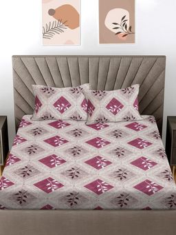 FABINALIV - Pink Geometric 300 Tc 100% Cotton King Size Double Bedsheet With 2 Pillow Covers