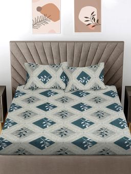 FABINALIV - Green Geometric 300 Tc 100% Cotton King Size Double Bedsheet With 2 Pillow Covers