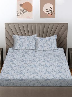 FABINALIV - Blue Floral 300 Tc 100% Cotton King Size Double Bedsheet With 2 Pillow Covers