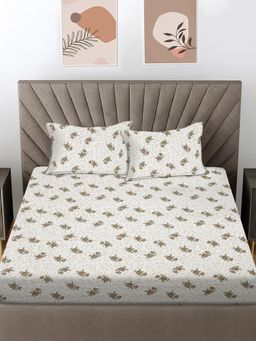 FABINALIV - Coffee Floral 300 Tc Pure Cotton King Size Double Bedsheet With 2 Pillow Covers