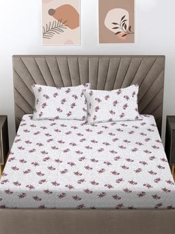 FABINALIV - Purple Floral 300 Tc Pure Cotton King Size Double Bedsheet With 2 Pillow Covers