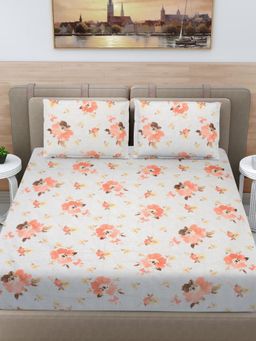 FABINALIV - Multicolor Floral 100% Cotton Super King Size Double Bedsheet With 2 Pillow Covers