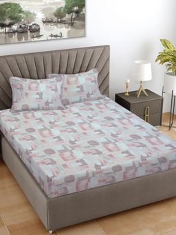 FABINALIV - Geometric 100% Cotton Super King Size Double Bedsheet With 2 Pillow Covers