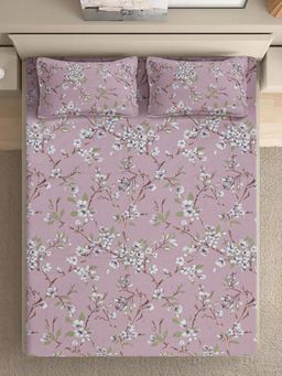 FABINALIV - Onion Floral Pure Cotton Super King Size Double Bedsheet With 2 Pillow Covers