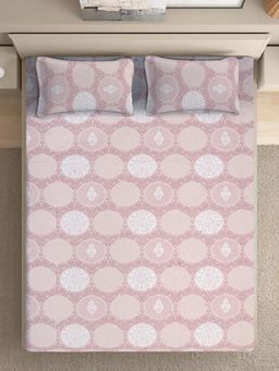 FABINALIV - Pink Floral Pure Cotton Super King Size Double Bedsheet With 2 Pillow Covers