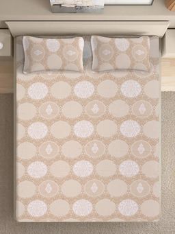 FABINALIV - Yellow Floral Pure Cotton Super King Size Double Bedsheet With 2 Pillow Covers