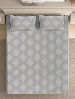 FABINALIV - Olive Geometric Pure Cotton Super King Size Double Bedsheet With 2 Pillow Covers