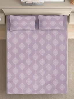 FABINALIV - Onion Geometric Pure Cotton Super King Size Double Bedsheet With 2 Pillow Covers