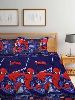 FABINALIV - Multicolor CartoonCotton Blend King Size Fitted Double Bedsheet With 2 Pillow Covers
