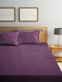 FABINALIV - Raisin Purple Solid 300 Tc Woollen King Size Double Bedsheet With 2 Pillow Covers