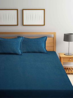 FABINALIV - Rama Blue Solid 300 Tc Woollen King Size Double Bedsheet With 2 Pillow Covers