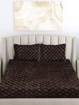 FABINALIV - Coffee Geometric Woollen Embossed King Size Double Bedsheet With 2 Pillow Covers