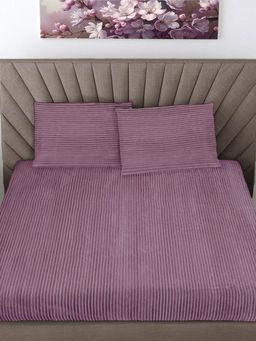 FABINALIV - Pink Striped 300 Tc Woollen King Size Double Bedsheet With 2 Pillow Covers
