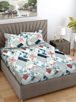 FABINALIV - Multicolor Geometric 300 Tc King Size Woollen Double Bedsheet With 2 Pillow Covers