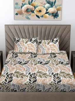 FABINALIV - Multicolor Floral 300 Tc King Size Woollen Double Bedsheet With 2 Pillow Covers