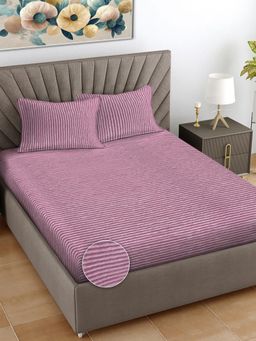 FABINALIV - Pink Striped Woollen King Size Double Bedsheet With 2 Pillow Covers