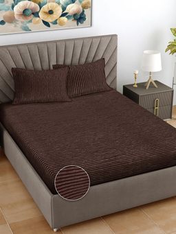 FABINALIV - Coffee Striped Woollen King Size Double Bedsheet With 2 Pillow Covers