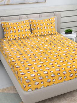 FABINALIV - Yellow Cartoon Woollen King Size Double Bedsheet With 2 Pillow Covers