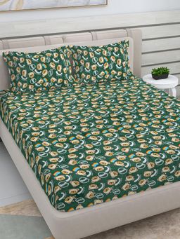 FABINALIV - Green Cartoon Woollen King Size Double Bedsheet With 2 Pillow Covers