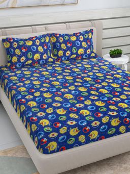 FABINALIV - Blue Cartoon Woollen King Size Double Bedsheet With 2 Pillow Covers