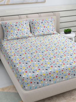FABINALIV - Grey Cartoon Woollen King Size Double Bedsheet With 2 Pillow Covers