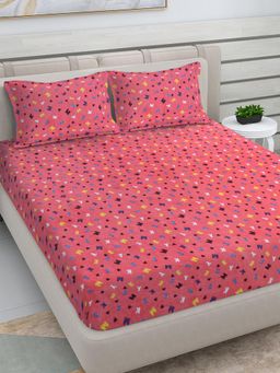 FABINALIV - Pink Cartoon Woollen King Size Double Bedsheet With 2 Pillow Covers
