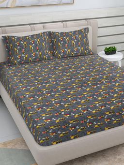 FABINALIV - Grey Cartoon Woollen King Size Double Bedsheet With 2 Pillow Covers