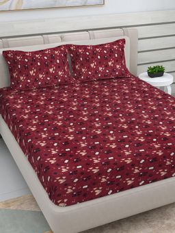 FABINALIV - Maroon Abstract Woollen King Size Double Bedsheet With 2 Pillow Covers
