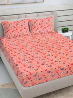 FABINALIV - Peach Abstract Woollen King Size Double Bedsheet With 2 Pillow Covers