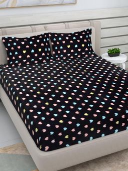 FABINALIV - Black Abstract Woollen King Size Double Bedsheet With 2 Pillow Covers