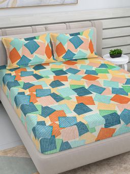 FABINALIV - Multicolor Geometric Woollen King Size Double Bedsheet With 2 Pillow Covers