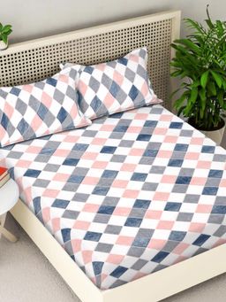 FABINALIV - Multi-Color Geometric Woollen King Size Double Bedsheet With 2 Pillow Covers