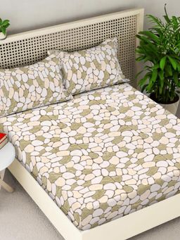 FABINALIV - Green Abstract Woollen King Size Double Bedsheet With 2 Pillow Covers