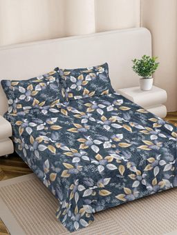 FABINALIV - Grey Floral Woollen King Size Double Bedsheet With 2 Pillow Covers