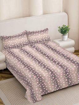 FABINALIV - Beige Abstract Woollen King Size Double Bedsheet With 2 Pillow Covers