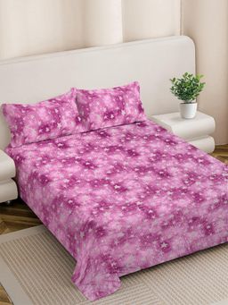 FABINALIV - Pink Abstract Woollen King Size Double Bedsheet With 2 Pillow Covers