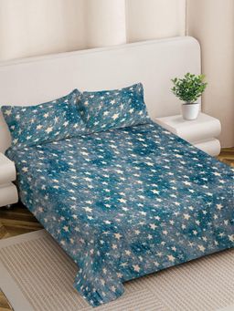 FABINALIV - Turquoise Abstract Woollen King Size Double Bedsheet With 2 Pillow Covers