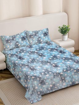 FABINALIV - Sky Blue Abstract Woollen King Size Double Bedsheet With 2 Pillow Covers