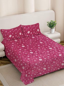 FABINALIV - Red Floral Woollen King Size Double Bedsheet With 2 Pillow Covers