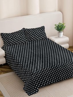FABINALIV - Black Polka Dot Woollen King Size Double Bedsheet With 2 Pillow Covers