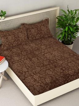 FABINALIV - Chocolate Floral King Size Woollen Embossed Double Bedsheet With 2 Pillow Covers