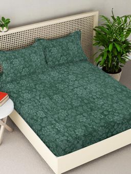 FABINALIV - Sunny Green Floral King Size Woollen Embossed Double Bedsheet With 2 Pillow Covers